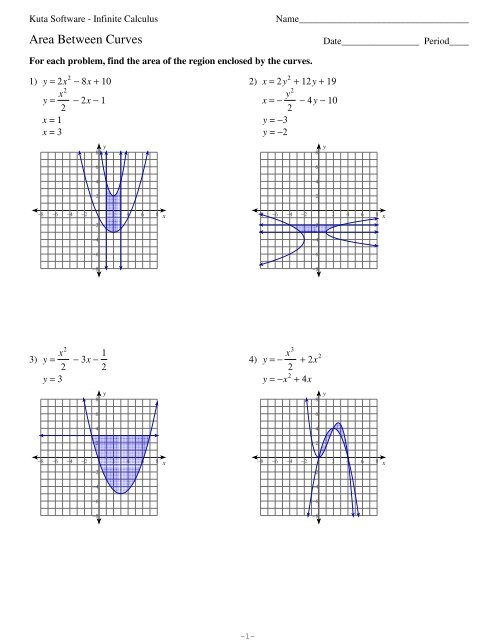 07 - Area Between Curves - Kuta Software