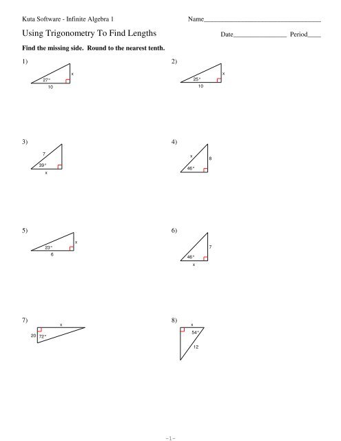 Trigonometry To Find Lengths - Kuta Software
