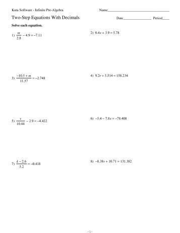 Printables Two Step Equations With Integers Worksheet two step word problems kuta software equations with decimals software