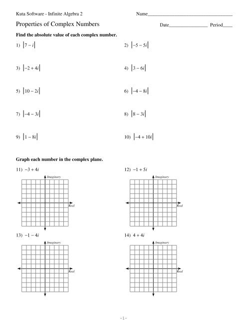 Adding And Subtracting Complex Numbers Worksheet Kuta