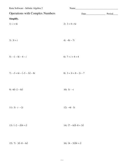 Simplifying Complex Numbers Worksheet Kuta