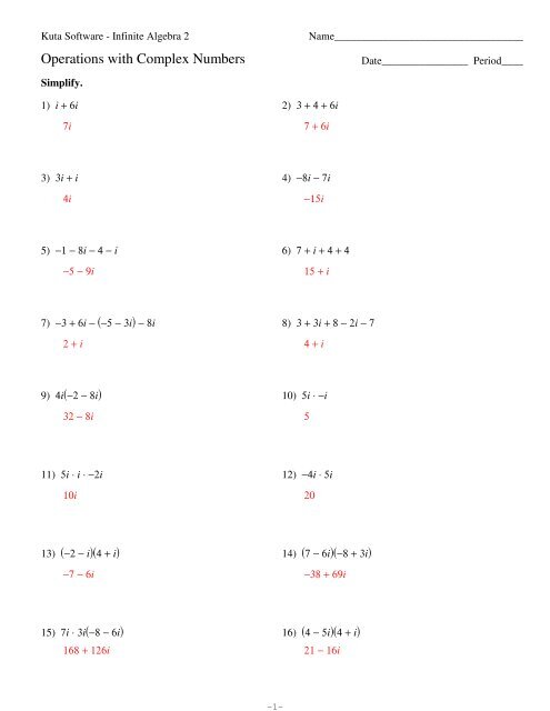 Simplifying Complex Numbers Worksheet Answers Kuta Software