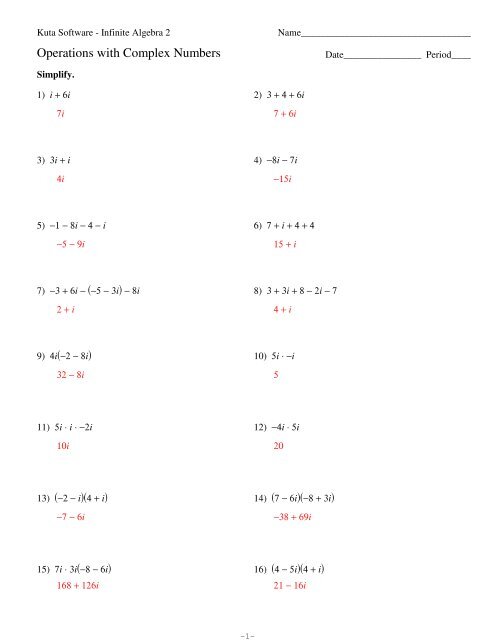 Simplifying Complex Numbers Worksheet Answers Kuta Software Freeware Base