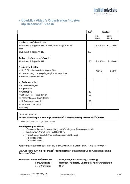 + ausbildung zum nlp-resonanz -coach - Institut Kutschera