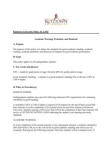 Academic Warning/Probation Requirements - Kutztown University