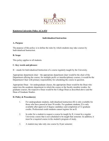 Kutztown University Policy ACA-034 Individualized Instruction A ...