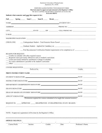 Individualized Instruction Request Form - Kutztown University