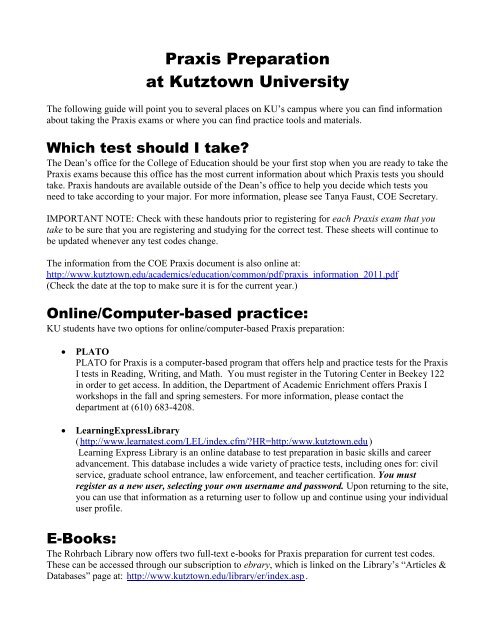 Praxis Preparation at Kutztown University