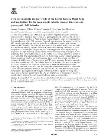 Deep-tow magnetic anomaly study of the Pacific Jurassic Quiet Zone ...