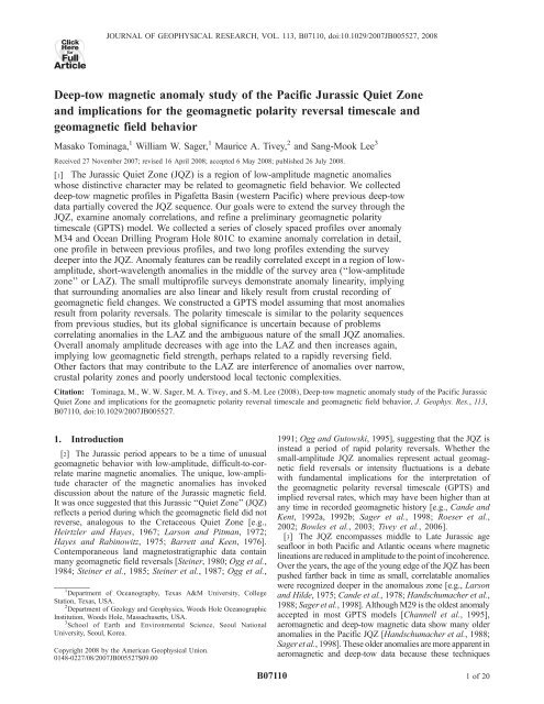 Deep-tow magnetic anomaly study of the Pacific Jurassic Quiet Zone ...