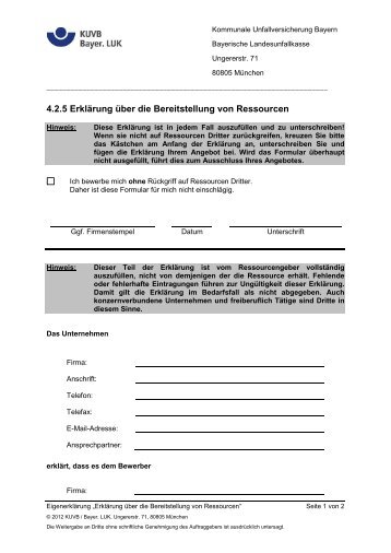 4.2.5 Erklärung über die Bereitstellung von Ressourcen