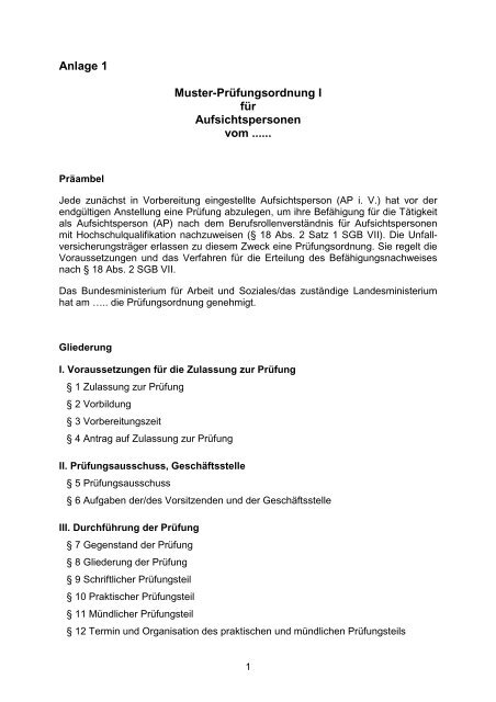 Anlage 1 Muster Prufungsordnung I Fur Aufsichtspersonen Vom