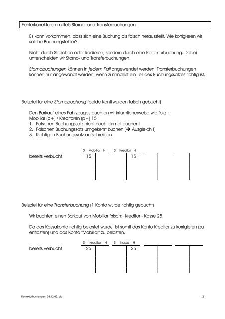 Transfer- und Stornobuchungen