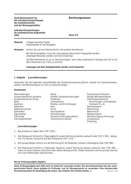 Rechnungswesen - KaufmÃ¤nnische Ausbildung Schweiz