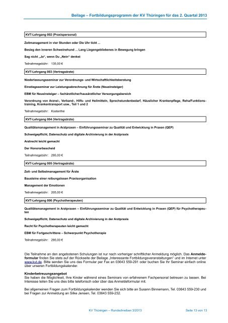 Fortbildungsprogramm der KV Thüringen für das 2. Quartal 2013 ...