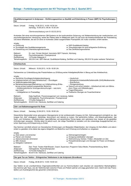 Fortbildungsprogramm der KV Thüringen für das 2. Quartal 2013 ...