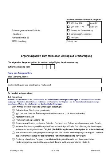 ErgÃ¤nzungen zum formlosen Antrag auf ErmÃ¤chtigung - KVHH