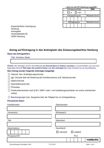 Psychotherapeut Arztregister - KassenÃ¤rztliche Vereinigung Hamburg