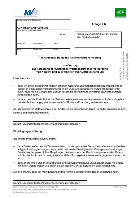 TeilnahmeerklÃ¤rung Patient zum Vertrag zur FÃ¶rderung der QualitÃ¤t ...