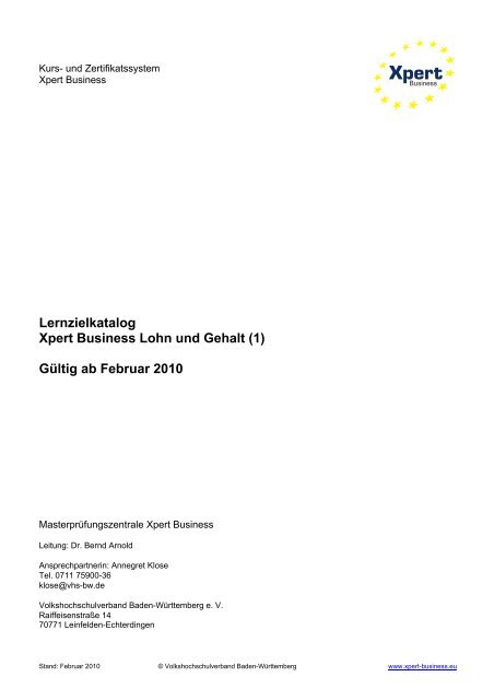 Lernzielkatalog Xpert Business Lohn Und Gehalt 1 Vhs