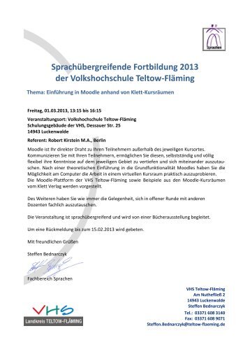 SprachÃ¼bergreifende Fortbildung 2013 der Volkshochschule Teltow ...