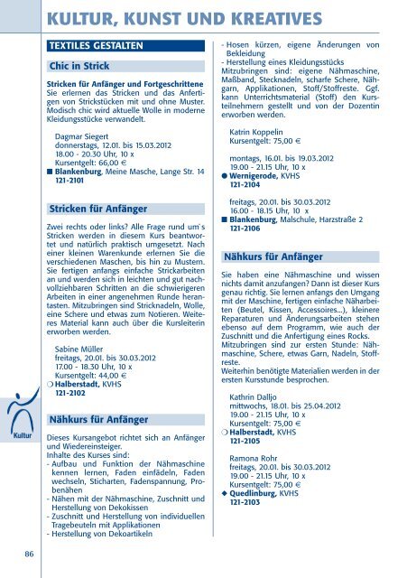 Kultur Kunst Und Kreatives Kreisvolkshochschule Harz