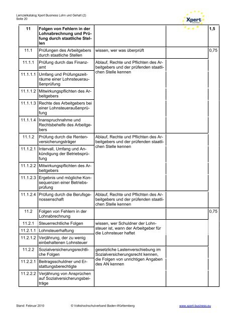 Lernzielkatalog Xpert Business Lohn und Gehalt (2) - VHS ...