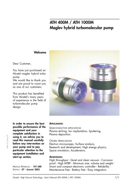 ATH 400M / ATH 1000M Maglev hybrid turbomolecular pump - KVI