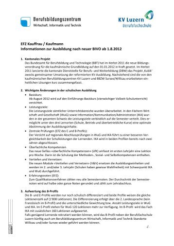 EFZ Kauffrau / Kaufmann Informationen zur Ausbildung ... - KV Luzern