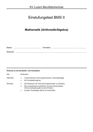 Einstufungstest Mathematik BMS II ab 2012.pdf - KV Luzern