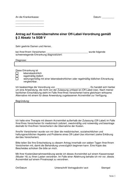 Off Label Use Antrag An Krankenkasse