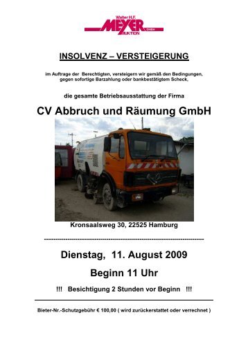 CV Abbruch und Räumung GmbH - Auktionshaus Walter H.F. Meyer ...