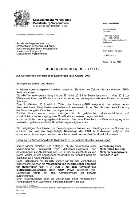 Rundschreiben Nr. 08/2013 - Kassenärztliche Vereinigung ...