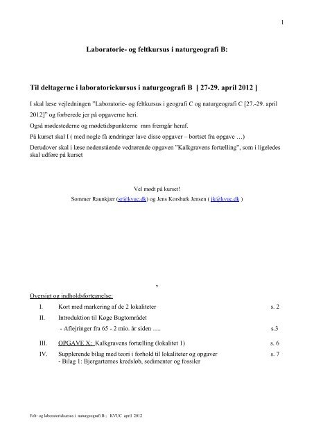 Laboratoriekursus i geografi C og naturgeografi C - KVUC