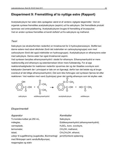 Ãvelsesvejledninger til laboratoriekursus i Kemi CâB 2011 - KVUC