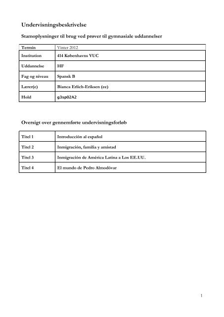 Undervisningsbeskrivelse - KVUC