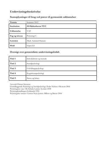 Undervisningsbeskrivelse - KVUC