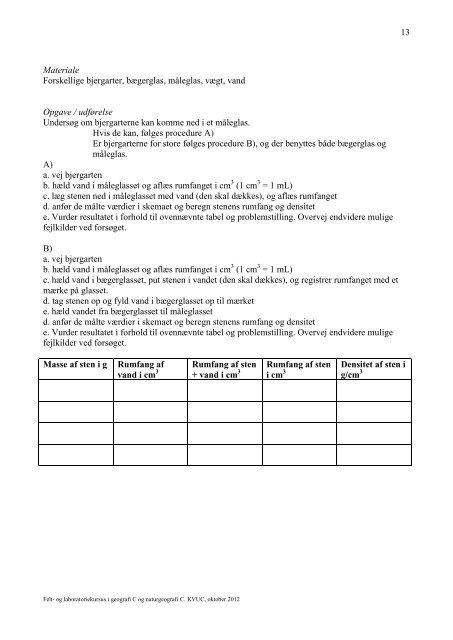 Laboratoriekursus i geografi C og naturgeografi C - KVUC
