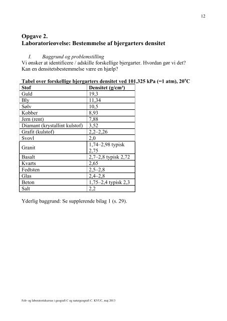 Laboratoriekursus i geografi C og naturgeografi C - KVUC