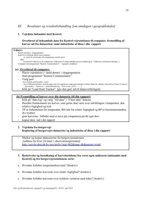 Laboratoriekursus i geografi C og naturgeografi C - KVUC