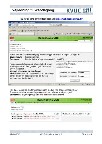 Vejledning til Webdagbog - KVUC