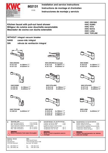 Installation and service instructions Instructions de montage ... - KWC