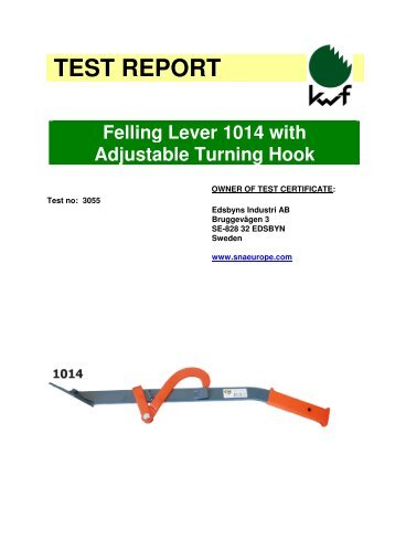 TEST REPORT Felling Lever 1014 with Adjustable Turning Hook