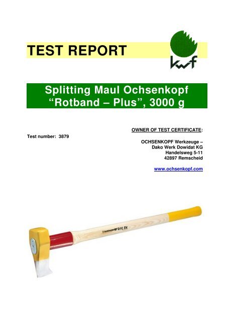 Test Report Splitting Maul Ochsenkopf A œrotband A Plusa 3000 G