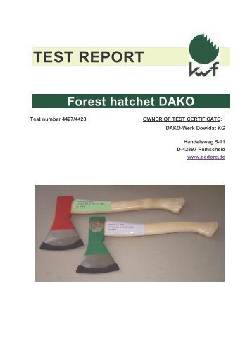 TEST REPORT Forest hatchet DAKO
