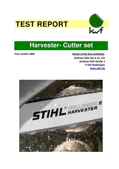 TEST REPORT Harvester- Cutter set