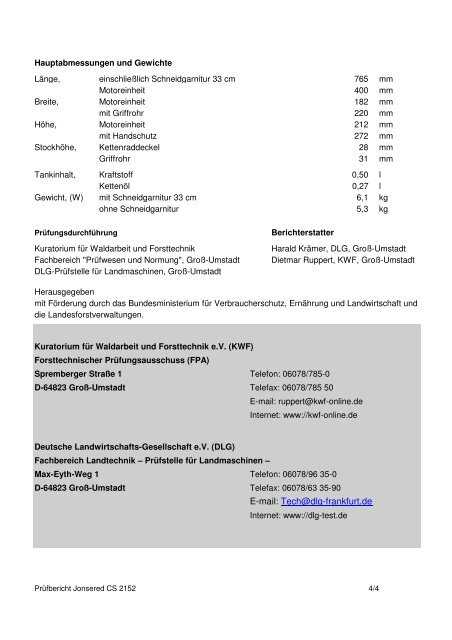 PRÃFBERICHT JONSERED CS 2152