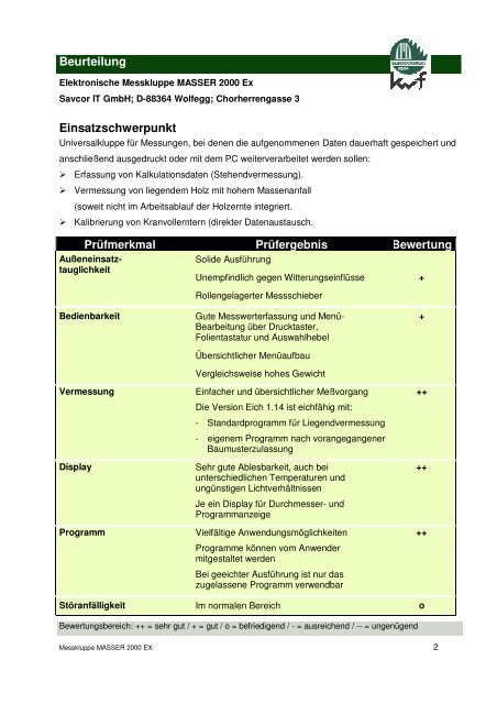 PRÃFBERICHT MASSER 2000 EX