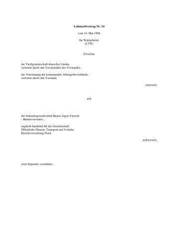Lohntarifvertrag Nr. 14 vom 14. Mai 1998 fÃ¼r Waldarbeiter (LTW) - Kwf