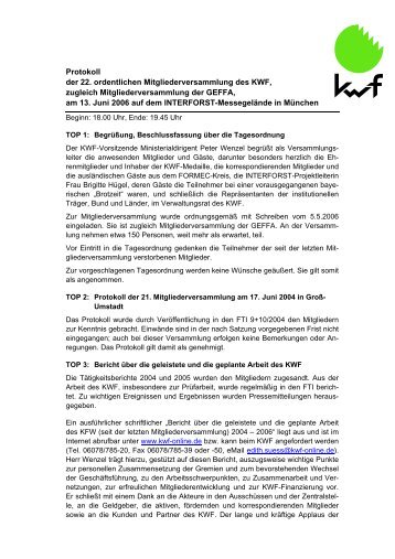 Niederschrift der Mitgliederversammlung - Kwf